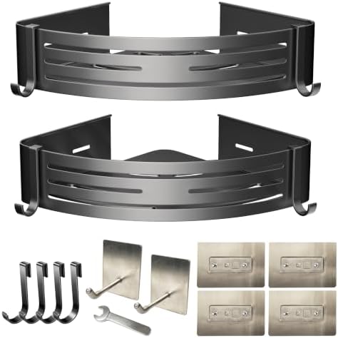 Gun Grey Adhesive Corner Shower Caddy 2-Pack, Triangular Shelves by PHXGrove