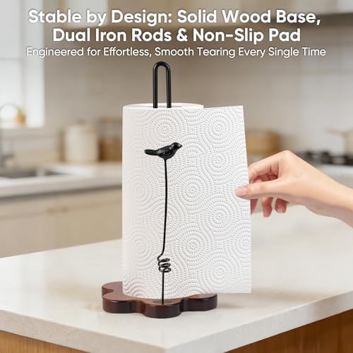 Wood Paper Towel Holder Countertop, Flower Shaped Wood Base - Image 5