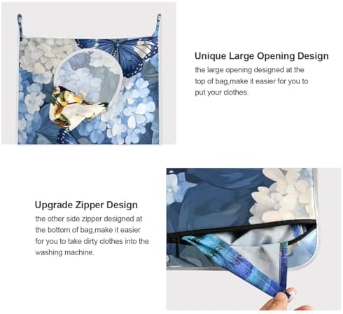 Blue Hydrangea and Butterfly Door Hanging Laundry Hamper Bag - Image 4