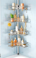 HAMITOR Corner Shower Shelves, 4-Tier Metal Tension Pole Caddy by HAMITOR