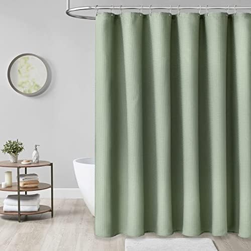 Dynamene Extra Long Waffle Shower Curtain 256 GSM Fabric 72x96 Sage Green - Image 5
