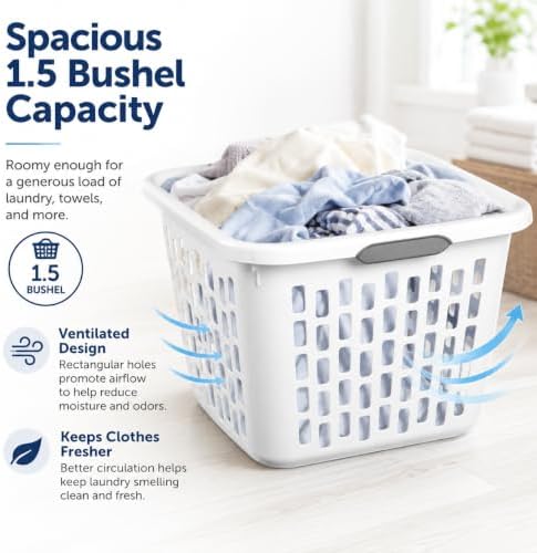 White Laundry Basket 1.5 Bushel Square - Image 5