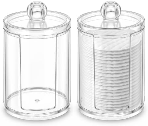 2 Pcs Cotton Round Holder with Lid Plastic Pad Dispenser by Unknown