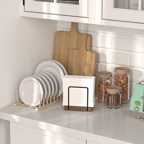 Wican Napkin Holder for Table, Bamboo Iron Standing Napkin Dispenser - Image 3