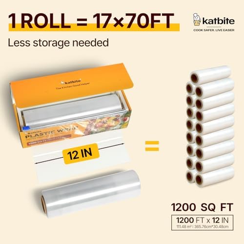 Katbite Plastic Wrap with Slide Cutter, 12 in x 1200 sq ft Cling Wrap - Image 3