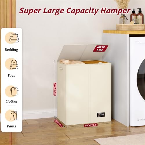 135L Laundry Hamper 2 Section, Large Laundry Hamper - Image 2