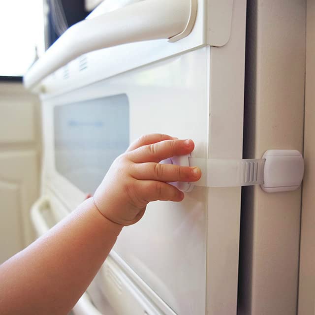 Goodv Child Safety Cabinet Locks - (10 Pack) Baby Proofing Latches to Drawer Door Fridge Oven Toilet Seat Kitchen Cupboard Appliance Trash Can with 3M Adhesive - Adjustable Strap No Drill No Tool