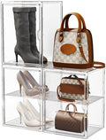 Clear Shoe Storage Boxes with Divider, Stackable Plastic Boot Boxes by IYINIYI