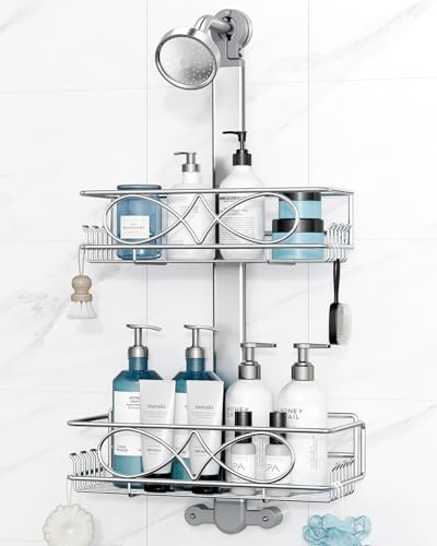 ODesign 2 Tier Aluminum Shower Caddy Rustproof Hanging Adjustable Silver by ODesign