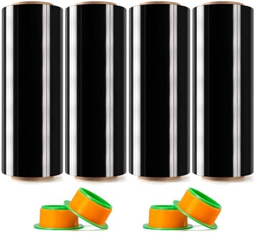 4 Rolls Black Stretch Wrap 12" x 1000FT x 80 Gauge Heavy Duty Film by Unknown