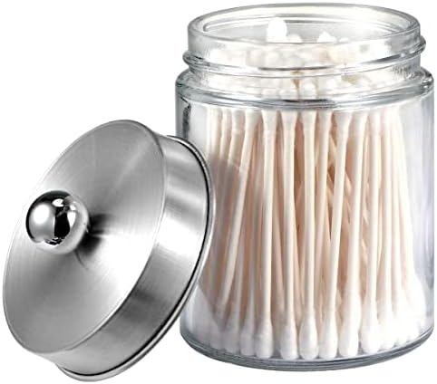 Amolliar Apothecary Jar Qtip Holder w/Metal Lid, Brushed Nickel - Image 2