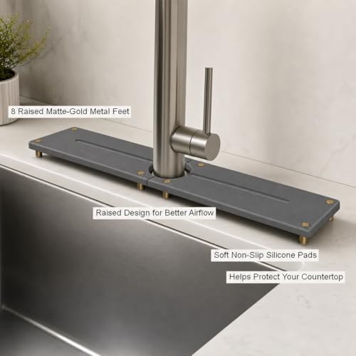 2PCS Stone Faucet Mat for Kitchen Sink, Water Absorbing Sink Tray Organizer for - Image 4