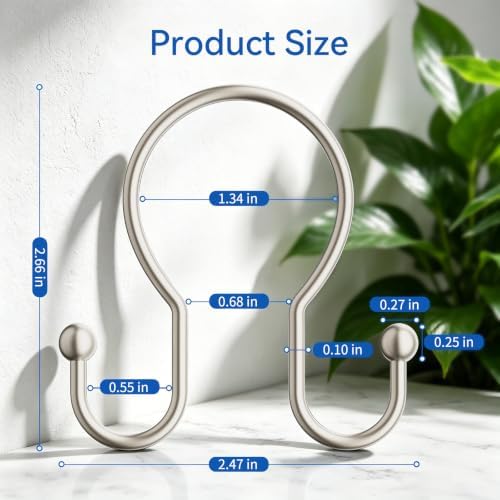 OEH Shower Curtain Hooks, Metal Shower Curtain Hangers, Double Hook Shower - Image 2