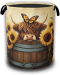 Highland Cow Laundry Hamper, Sunflower Butterflies Collapsible Laundry Baskets by Unknown