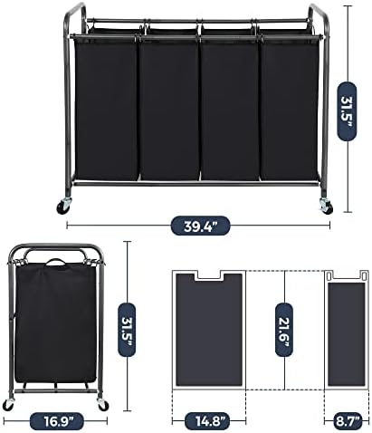 STO STO Laundry Sorter 4 Section, 4 Bag Clothes Hamper, Rolling Laundry Cart - Image 6
