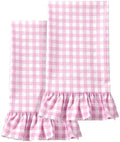 HunnmingRe 2 Pcs Hot Pink Gingham Kitchen Towels Cotton Ruffled by HunnmingRe