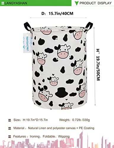 Round Laundry Basket Collapsible Storage Hamper Organizer Spotted Cow - Image 2