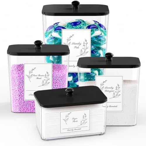 COAZEX 4 Pack Clear Laundry Pods Container & Dryer Sheet Holder by COAZEX