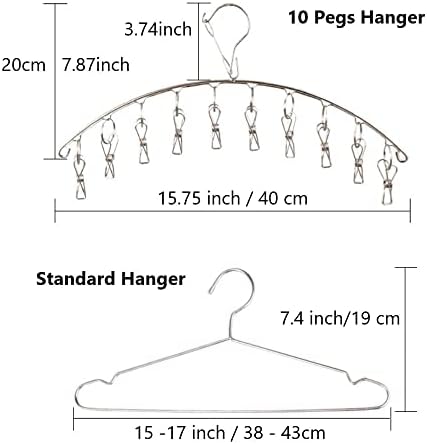 Clothes Hanger with 10 Clips, Stainless Steel, - Image 2