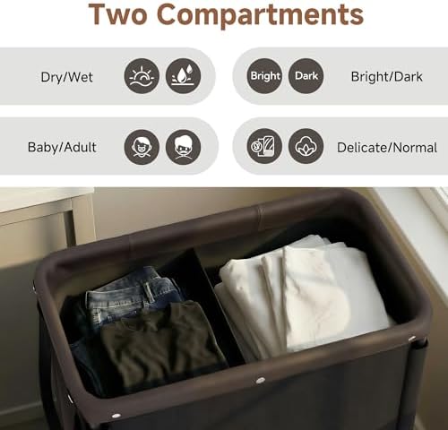 StorageWorks 2 Section Laundry Hamper, 100L Black Sorter Cart - Image 4