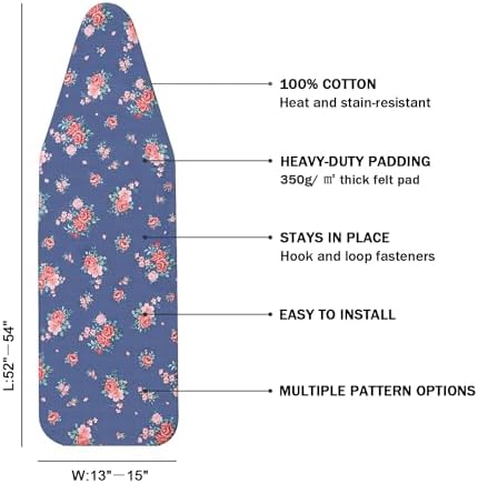 Ironing Board Cover and Pad Standard Size 15" x 54", 3 Pairs of Hook and Loop - Image 2