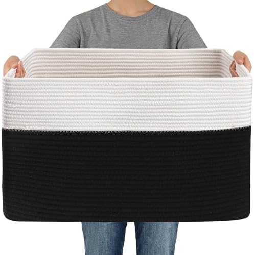 JMvicyroam 96L Large Woven Cotton Rope Blanket Basket by JMvicyroam