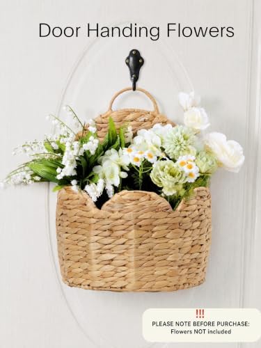 2 PC Door Basket Scalloped Hanging Storage Basket, Water Hyacinth Woven Wall - Image 4