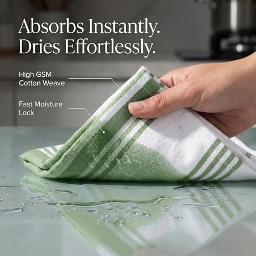 Urban Villa Kitchen Towels Cotton Dish Towels 20”x30” Green Wht - Image 2