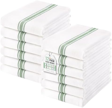 Homaxy 100% Ring Spun Cotton Kitchen Towels 12 Pack, Grass Green Stripe by Homaxy