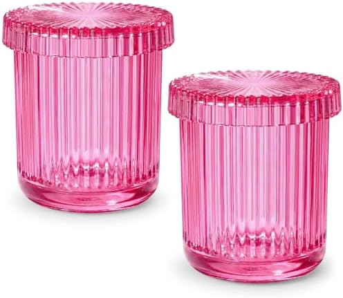Bright Pink Thick Glass Bathroom Qtip Holder, 2 Pack by MKOSAB