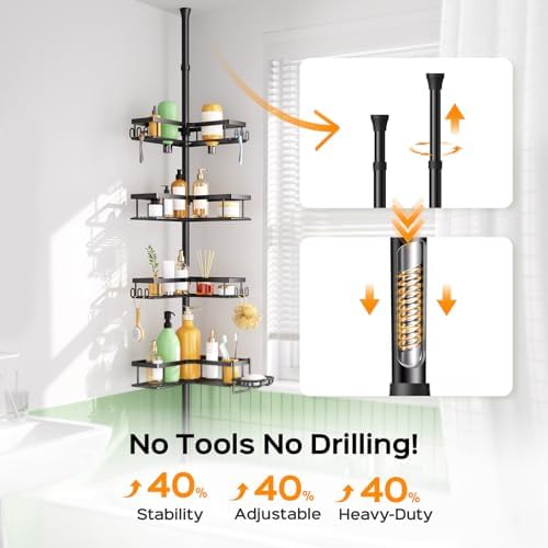 HAMITOR Shower Caddy Tension Pole: Corner Bathroom Organizer - Image 3