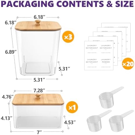 3+1 Pack Bamboo Laundry Pods Container, Large Laundry Detergent Powder Storage - Image 2