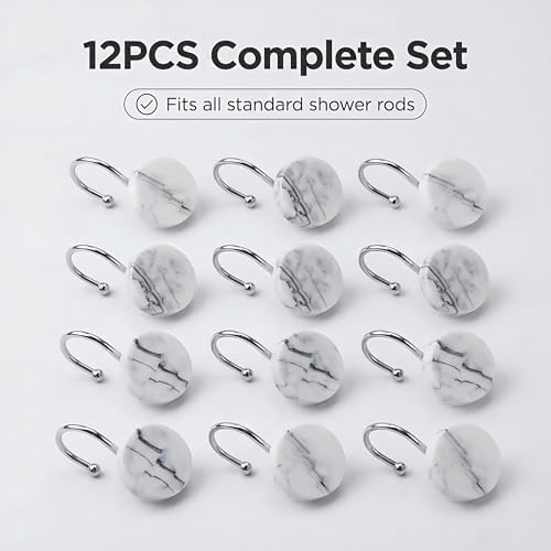 12 Pc Marble Shower Curtain Hooks Rustproof Resin Decorative Curtain Rings - Image 7