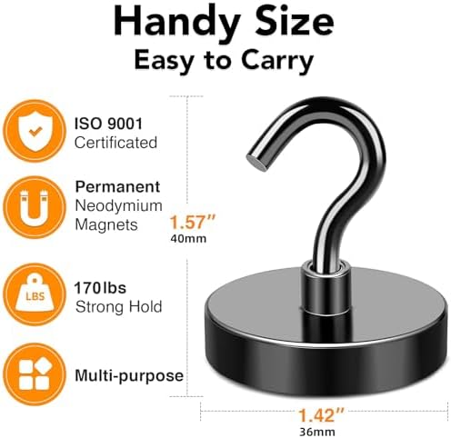 MIKEDE Magnetic Hooks Heavy Duty 170LB+ Strong Black Magnets Hook - Image 3