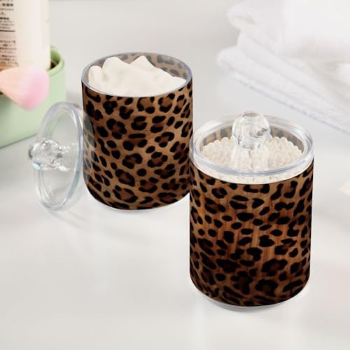 2 Pack Apothecary Jars Bathroom Leopard Print Qtip Holder Dispenser Clear - Image 5