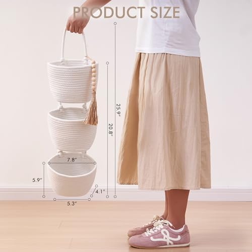 LIGHT DUST Wall Hanging Rope Baskets 3-Tier Boho Organizers - Image 4