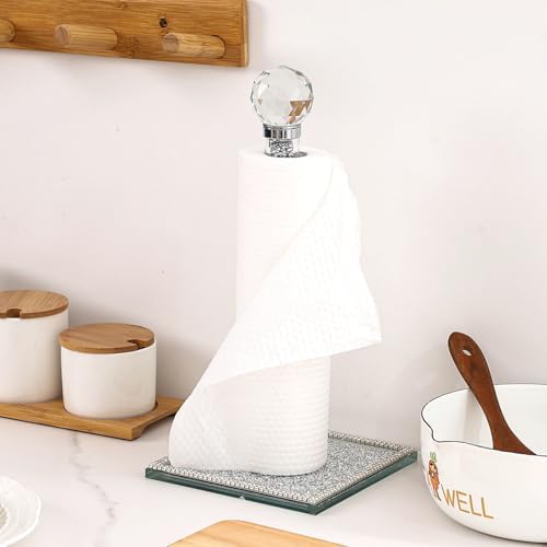 Silvery Crystal Standing Paper Towel Roll Holder Countertop Weighted Rack - Image 6