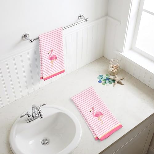 Ritz 2-Piece Cotton Velour Bathroom Hand Towel Set, Embroidered Flamingo Design - Image 5