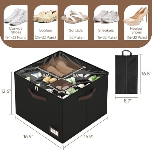 OIAHOMY 2 Pack Shoe Organizer for Closet, Large Foldable Shoe Storage Bins - Image 3