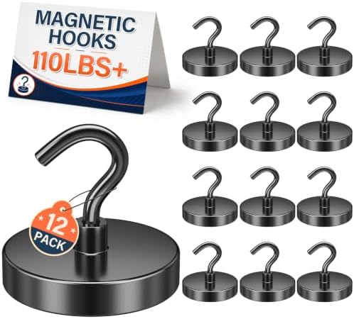 FINDMAG 10 Pack Black Magnetic Hooks, 110LB+ Heavy Duty Magnets by FINDMAG