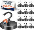 FINDMAG 10 Pack Black Magnetic Hooks, 110LB+ Heavy Duty Magnets by FINDMAG