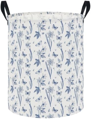 62L Blue Floral Butterfly Waterproof Laundry Hamper by NTAOHAMPER