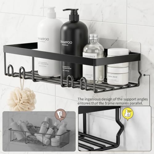 Moforoco Shower Caddy Shelf Organizer Rack, Self Adhesive Black Bathroom - Image 4