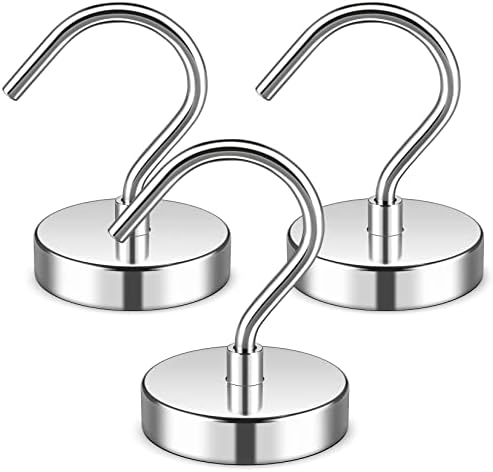 3 Pack Magnetic Hooks Large Opening, 60LBS Neodymium Magnet Hooks by Junarter