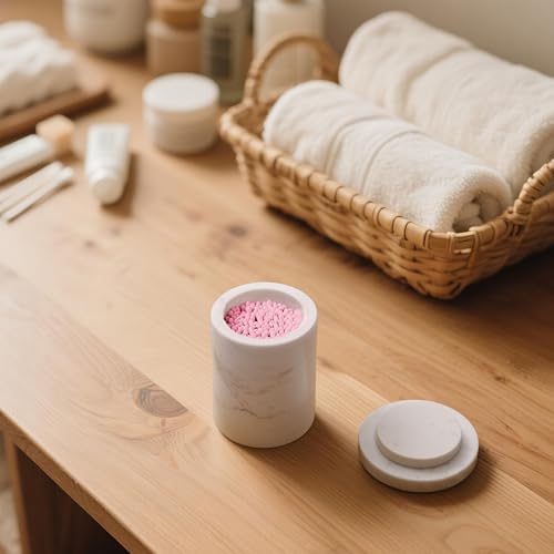Marble Canister with Lid Natural Qtip Holder - Image 5