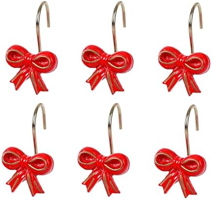 Two Fish Home Fashions Set of 12 Decorative Red Bowknot Resin Shower Curtain by TwoFishHomeFashionLLC
