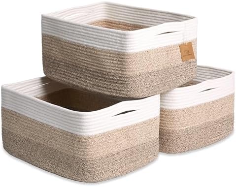 NaturalCozy Storage Baskets 16.8”x13”x7.6” Cotton Rope Woven Baskets by NaturalCozy