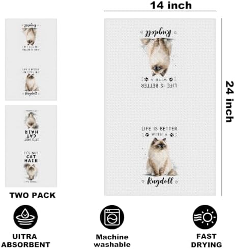 Jztco 2 Pcs Funny Cat Kitchen Towels, Cute Cat Gifts Reusable Hand Towels-1 - Image 2