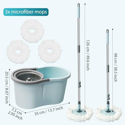 Spin Mop and Bucket with Wringer Set, Operable 360° Rotating Mop Bucket Set - Image 5