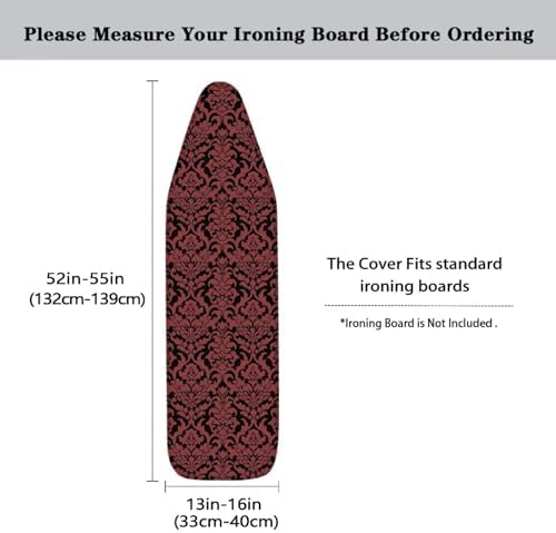 Damask Floral Ironing Board Cover, Dark Red Aesthetic Floral 15x54 Inch - Image 5